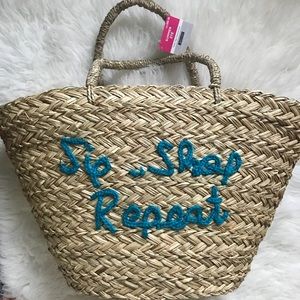 “Sip, Shop Repeat” Large Wicker Beach Tote ☀️